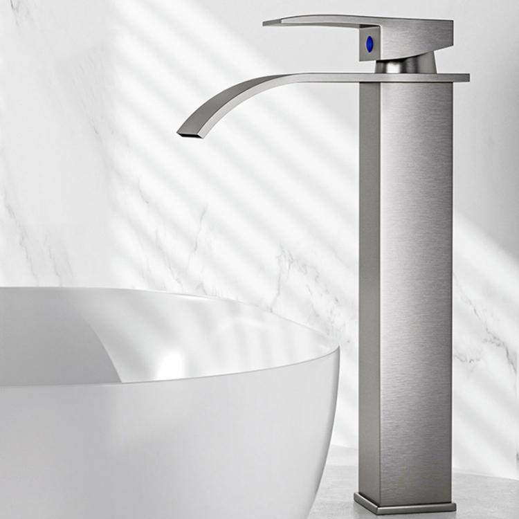 Waterfall Wash Basin Faucet Stainless Steel Hot/Cold Water Mixer Tap for Sink Basin, Spec: High Steel Grey by bashfashion