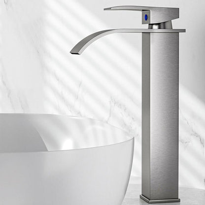 Waterfall Wash Basin Faucet Stainless Steel Hot/Cold Water Mixer Tap for Sink Basin, Spec: High Steel Grey by bashfashion
