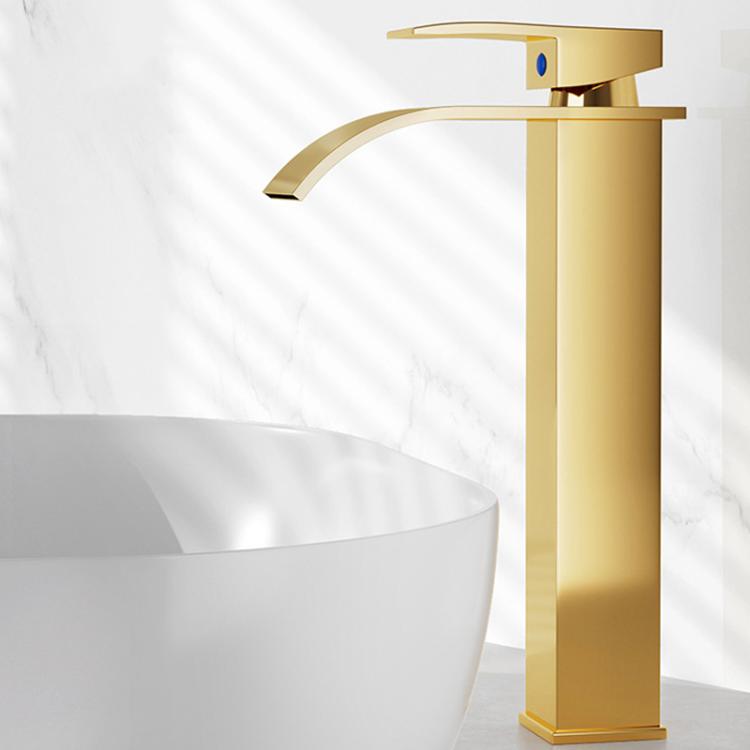 Waterfall Wash Basin Faucet Stainless Steel Hot/Cold Water Mixer Tap for Sink Basin, Spec: High Rose Gold by bashfashion