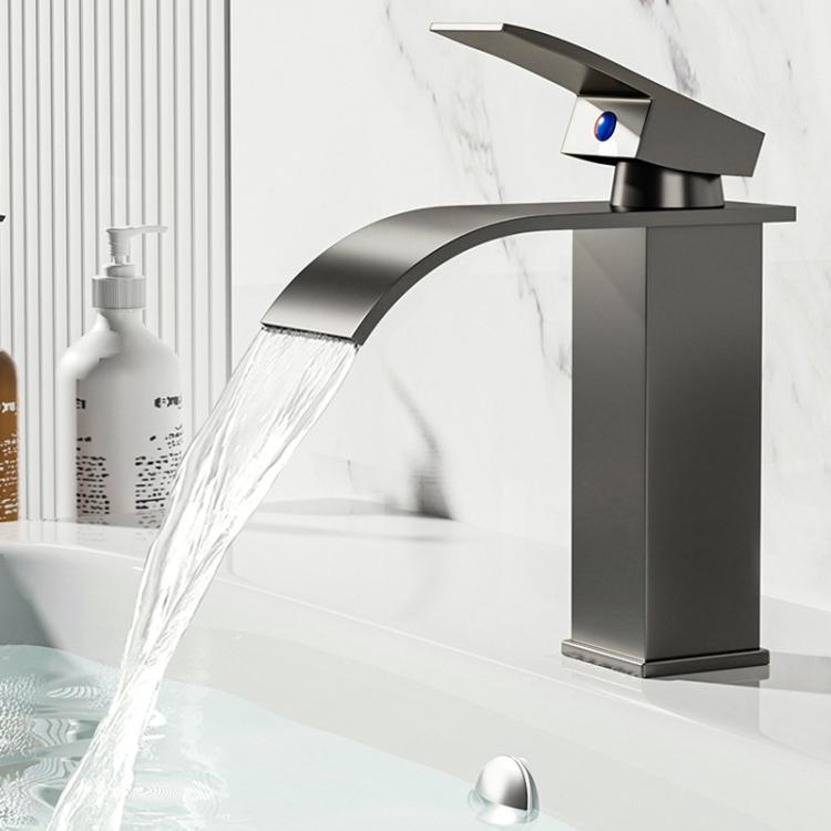 Waterfall Wash Basin Faucet Stainless Steel Hot/Cold Water Mixer Tap for Sink Basin, Spec: Low Rose Gold by bashfashion