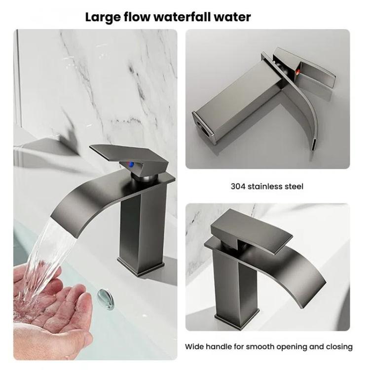 Waterfall Wash Basin Faucet Stainless Steel Hot/Cold Water Mixer Tap for Sink Basin, Spec: Low Black by bashfashion