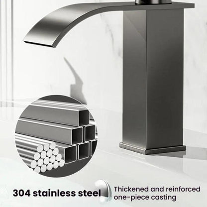 Waterfall Wash Basin Faucet Stainless Steel Hot/Cold Water Mixer Tap for Sink Basin, Spec: Low Steel Grey by bashfashion