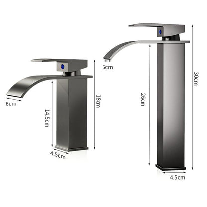 Waterfall Wash Basin Faucet Stainless Steel Hot/Cold Water Mixer Tap for Sink Basin, Spec: Low Black by bashfashion