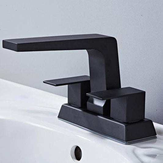 Dual Handle Two-Hole Bathroom Sink Faucet for Undermount Basin Separate Hot/Cold Water Controls, Spec: Black Square by bashfashion