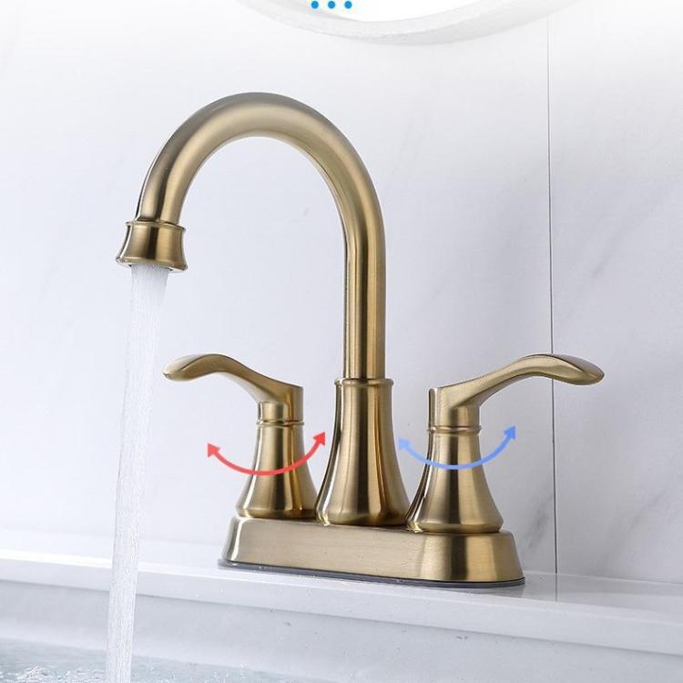 Dual Handle Two-Hole Bathroom Sink Faucet for Undermount Basin Separate Hot/Cold Water Controls, Spec: Gold YH050 by bashfashion
