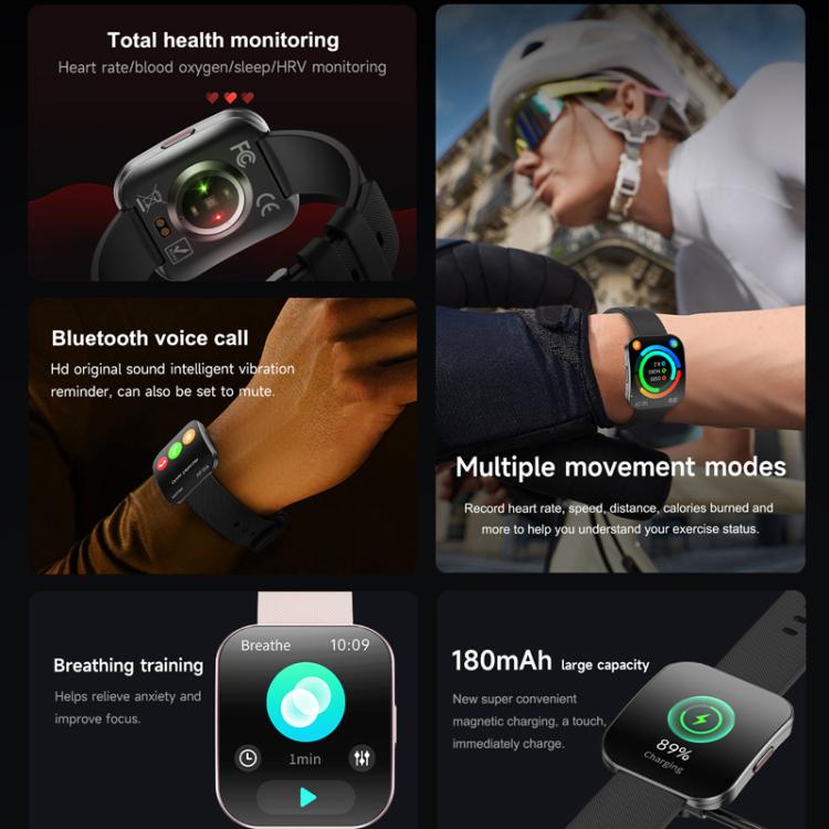 QS08 1.85 Inch Full-Screen Smart Watch with Real-Time Heart Rate/Blood Glucose/Blood Oxygen Monitor, SOS Alert, Sleep Tracking(Black) by bashfashion