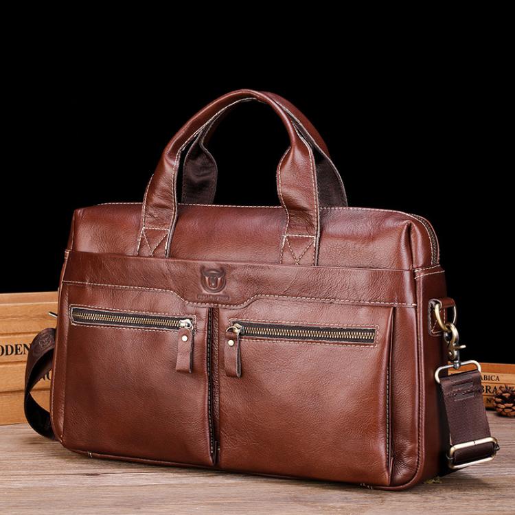 BULL CAPTAIN 056 Large Capacity Top Layer Cowhide Retro Business Hand-Held Briefcase(Coffee) by BULL CAPTAIN