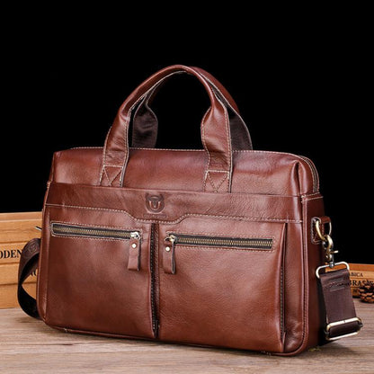 BULL CAPTAIN 056 Large Capacity Top Layer Cowhide Retro Business Hand-Held Briefcase(Coffee) by BULL CAPTAIN