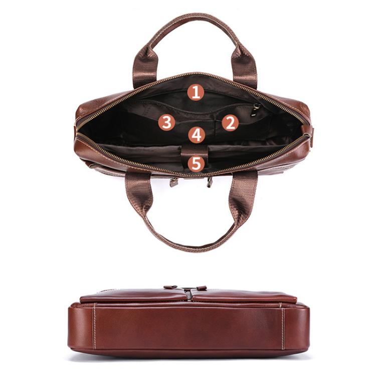 BULL CAPTAIN 056 Large Capacity Top Layer Cowhide Retro Business Hand-Held Briefcase(Coffee) by BULL CAPTAIN