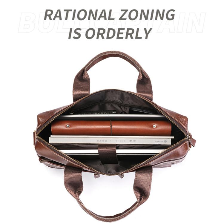 BULL CAPTAIN 056 Large Capacity Top Layer Cowhide Retro Business Hand-Held Briefcase(Coffee) by BULL CAPTAIN