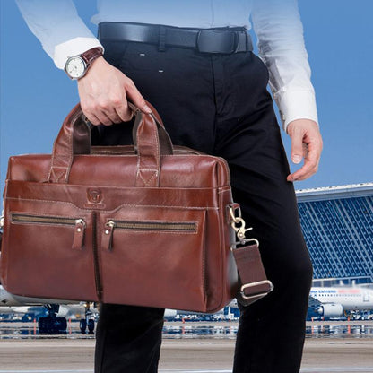 BULL CAPTAIN 056 Large Capacity Top Layer Cowhide Retro Business Hand-Held Briefcase(Coffee) by BULL CAPTAIN