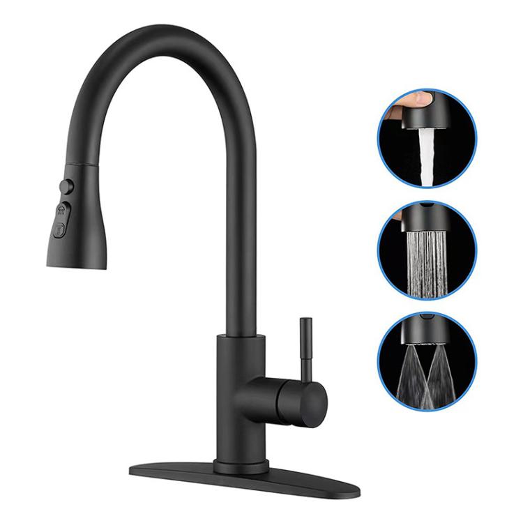 Pull-Out 3 Modes Kitchen Faucet Hot/Cold Water Mixer Tap With Base(Black) by bashfashion