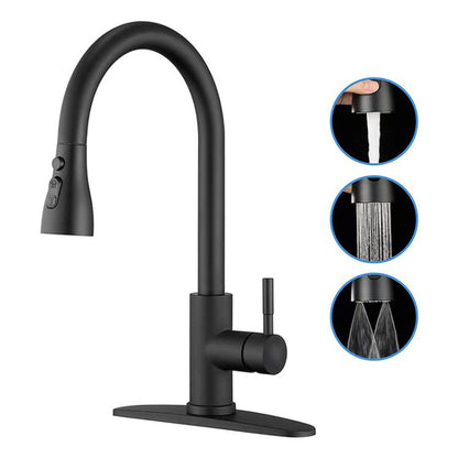 Pull-Out 3 Modes Kitchen Faucet Hot/Cold Water Mixer Tap With Base(Black) by bashfashion