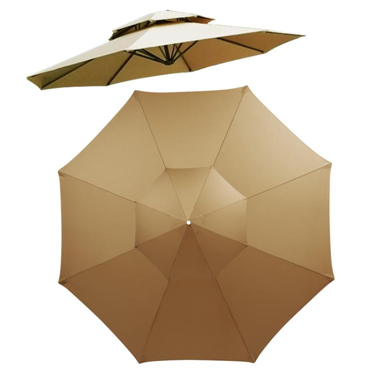 3 Meters 8-Rib Replacement Canopy For Outdoor Patio Umbrella Double Top Waterproof Sunshade Fabric(Khaki) by bashfashion