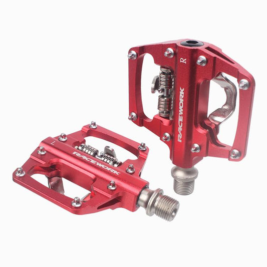 RACEWORK RK213 1pair Mountain Bike SPD + Flat Pedal Self-locking Dual-purpose Pedal(Red) by RACEWORK