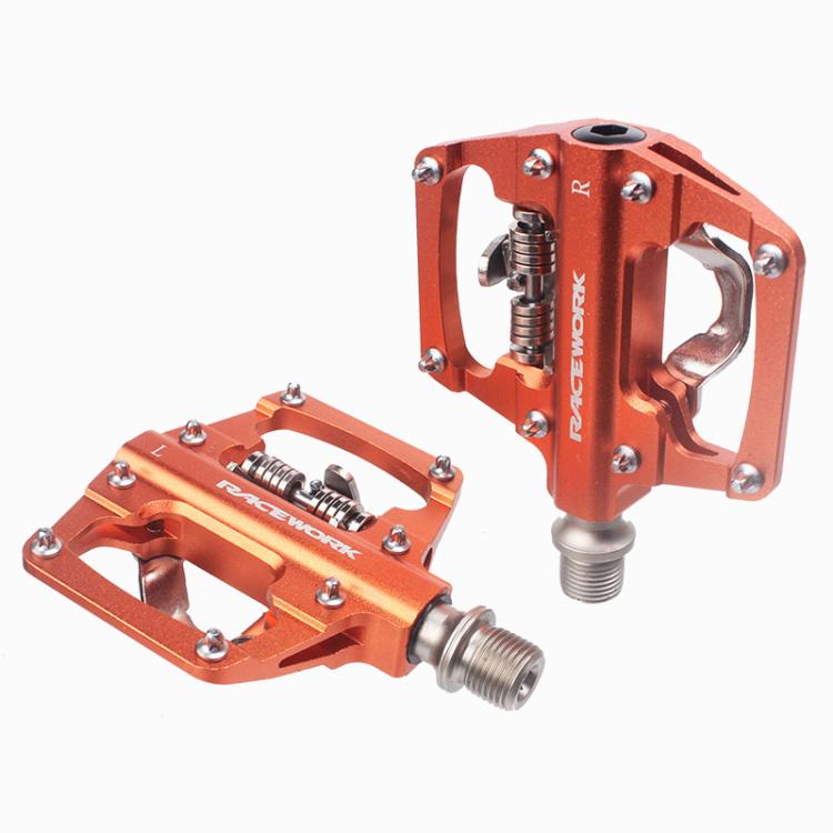 RACEWORK RK213 1pair Mountain Bike SPD + Flat Pedal Self-locking Dual-purpose Pedal(Orange) by RACEWORK