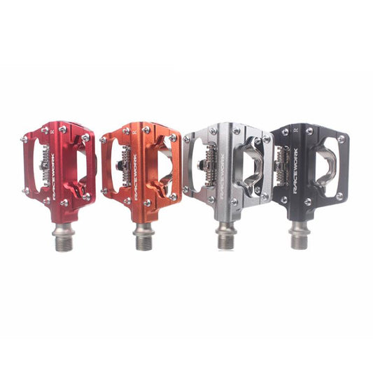 RACEWORK RK213 1pair Mountain Bike SPD + Flat Pedal Self-locking Dual-purpose Pedal(Red) by RACEWORK