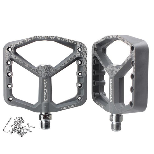 RACEWORK RK579 1pair Bicycle Wide Anti-slip Bearing Pedal Nylon Pedal(Gray) by RACEWORK