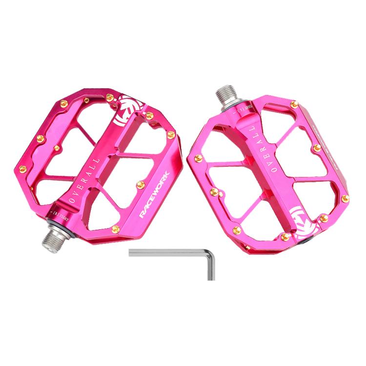 RACEWORK D029 CNC Triple Bearing Hollow Anti-slip Bicycle Pedals(Rose Red) by RACEWORK