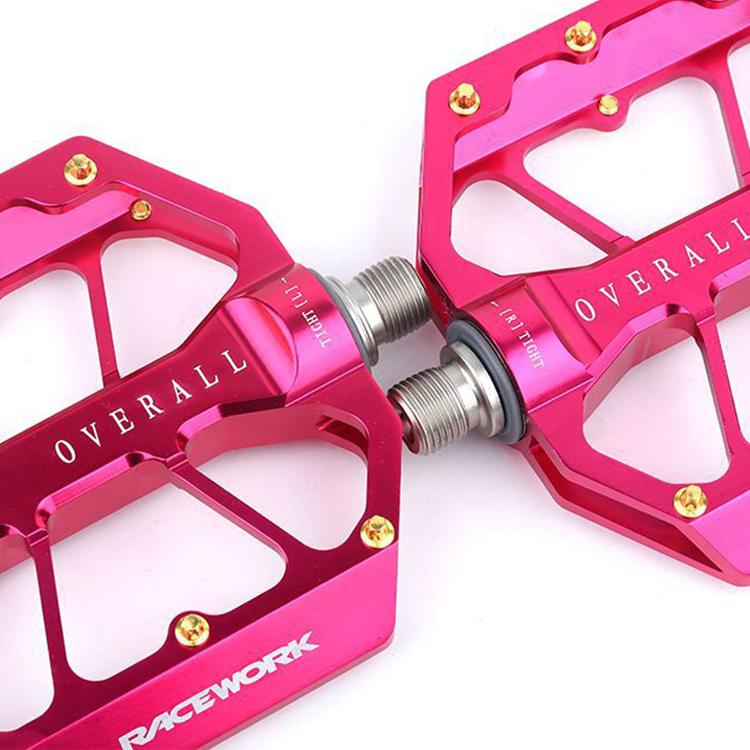RACEWORK D029 CNC Triple Bearing Hollow Anti-slip Bicycle Pedals(Rose Red) by RACEWORK