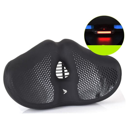 FMFXTRA Thickened Bicycle Saddle Mountain Bike Shaped Saddle, Color: Black+Tail Light by FMFXTRA