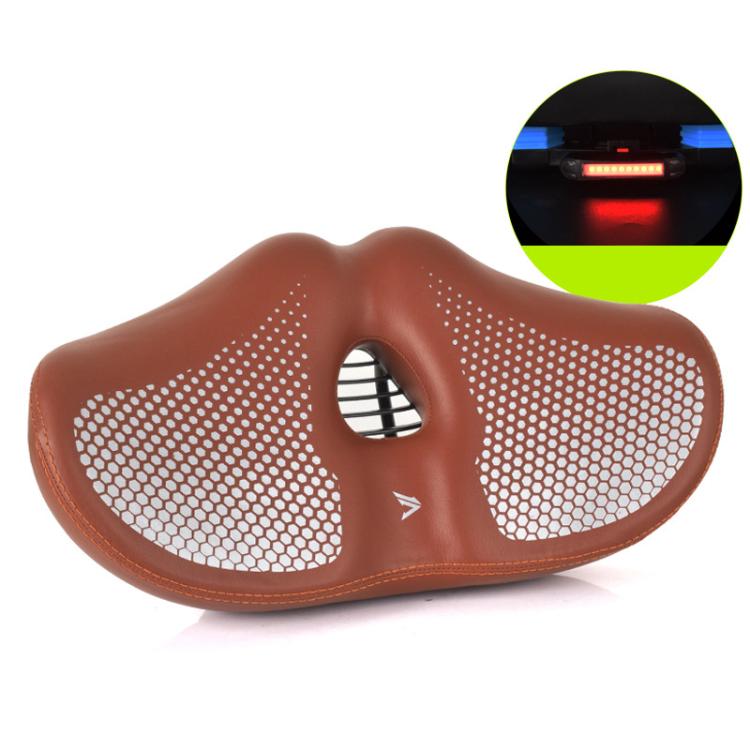 FMFXTRA Thickened Bicycle Saddle Mountain Bike Shaped Saddle, Color: Brown+Tail Light by FMFXTRA