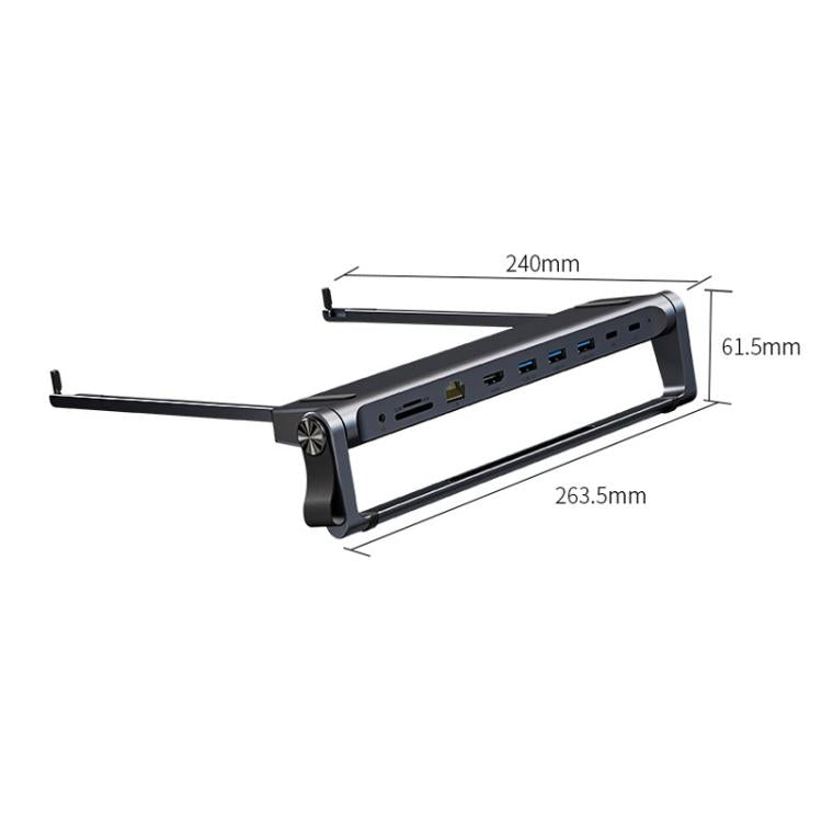 9 In 1 Hub Computer Stand Aluminum Alloy Folding PD Fast Charging With LAN Docking Station Laptop Bracket(Dark Metallic Color) by bashfashion