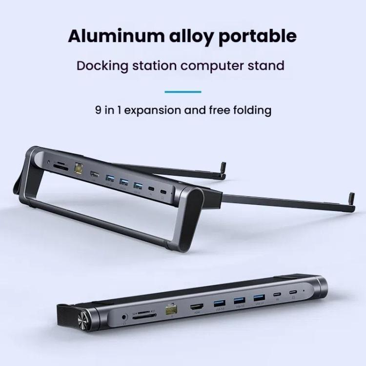 9 In 1 Hub Computer Stand Aluminum Alloy Folding PD Fast Charging With LAN Docking Station Laptop Bracket(Dark Metallic Color) by bashfashion