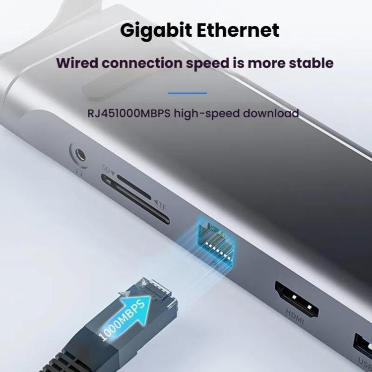 9 In 1 Hub Computer Stand Aluminum Alloy Folding PD Fast Charging With LAN Docking Station Laptop Bracket(Dark Metallic Color) by bashfashion