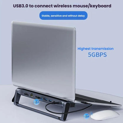 9 In 1 Hub Computer Stand Aluminum Alloy Folding PD Fast Charging With LAN Docking Station Laptop Bracket(Dark Metallic Color) by bashfashion