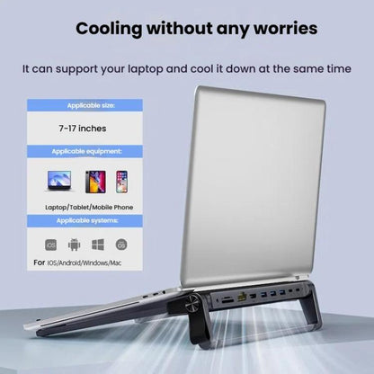 9 In 1 Hub Computer Stand Aluminum Alloy Folding PD Fast Charging With LAN Docking Station Laptop Bracket(Dark Metallic Color) by bashfashion