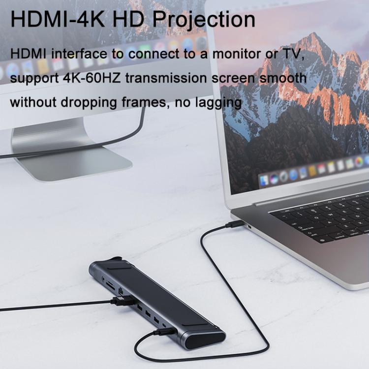 9 In 1 Hub Computer Stand Aluminum Alloy Folding PD Fast Charging With LAN Docking Station Laptop Bracket(Dark Metallic Color) by bashfashion