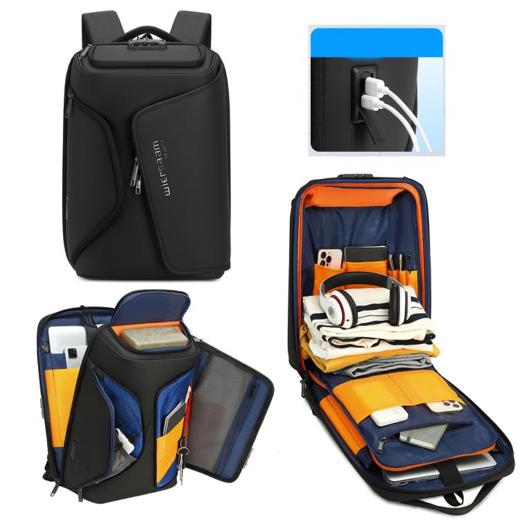 Wiersaam Men Anti-Theft Business Travel Backpack Water-Resistant Laptop Backpack With USB Charging Port(Gray) by wiersaam