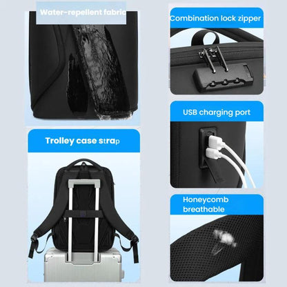 Wiersaam Men Anti-Theft Business Travel Backpack Water-Resistant Laptop Backpack With USB Charging Port(Black) by wiersaam