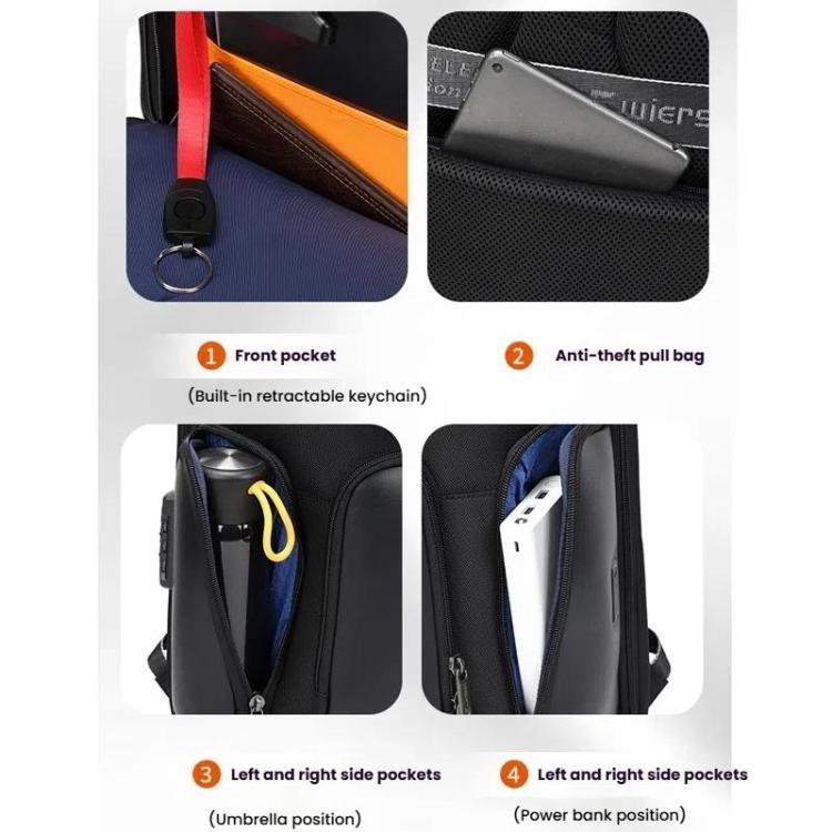 Wiersaam WY1200 Men Waterproof Anti-Theft Business Backpack Multiple Organizer Compartments(Black) by wiersaam