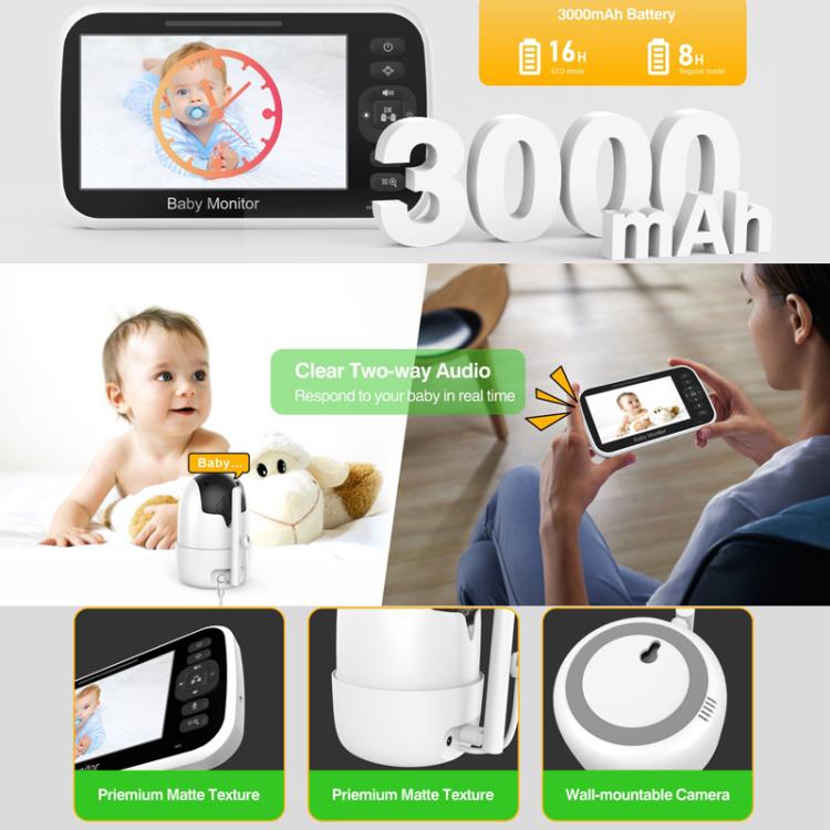 5 inch LCD Screen Auto Night Vision Baby Monitor EU Plug by bashfashion