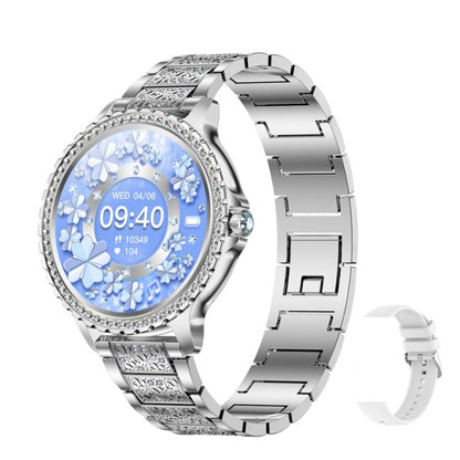 Bluetooth Calling AI Voice Assistant Life Waterproof Sports Smartwatch, Color: Silver Rough Steel Strap+Gray Silicone Strap by bashfashion