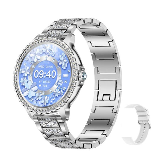 Bluetooth Calling AI Voice Assistant Life Waterproof Sports Smartwatch, Color: Silver Rough Steel Strap+Gray Silicone Strap by bashfashion