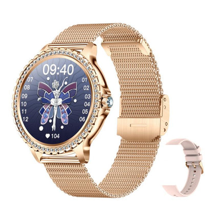 Bluetooth Calling AI Voice Assistant Life Waterproof Sports Smartwatch, Color: Gold Mesh Strap+Silicone Strap by bashfashion