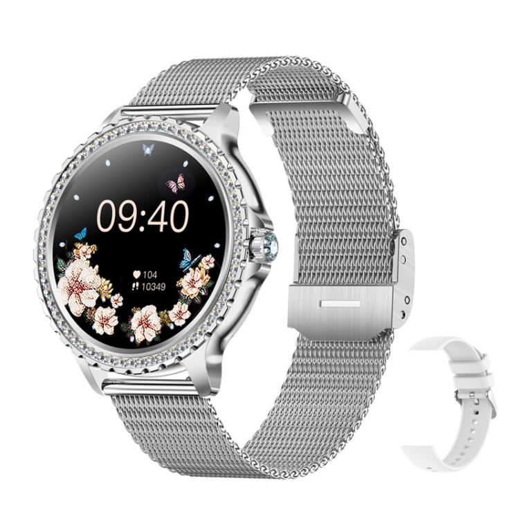 Bluetooth Calling AI Voice Assistant Life Waterproof Sports Smartwatch, Color: Silver Mesh Strap+Silicone Strap by bashfashion