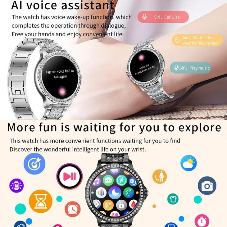 Bluetooth Calling AI Voice Assistant Life Waterproof Sports Smartwatch, Color: Gold Pink Silicone Strap by bashfashion