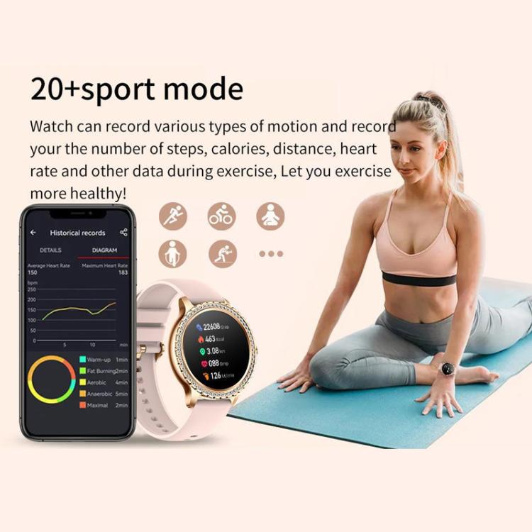 Bluetooth Calling AI Voice Assistant Life Waterproof Sports Smartwatch, Color: Gold Pink Silicone Strap by bashfashion