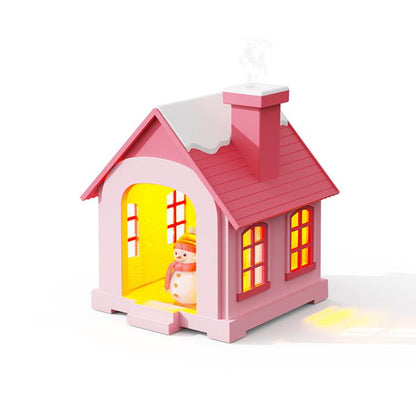 500ML Portable Mini Snow House Humidifier USB Desktop Snowman Colorful Ambient Light Air Humidifiers, Size: Plug-in(Pink) by bashfashion