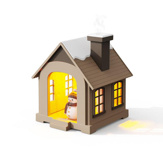 500ML Portable Mini Snow House Humidifier USB Desktop Snowman Colorful Ambient Light Air Humidifiers, Size: Plug-in(Brown) by bashfashion