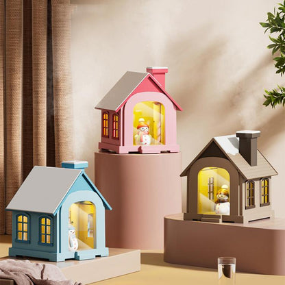 500ML Portable Mini Snow House Humidifier USB Desktop Snowman Colorful Ambient Light Air Humidifiers, Size: Plug-in(Pink) by bashfashion