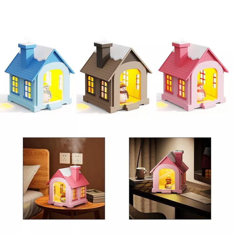 500ML Portable Mini Snow House Humidifier USB Desktop Snowman Colorful Ambient Light Air Humidifiers, Size: Rechargeable(Pink) by bashfashion