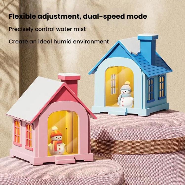 500ML Portable Mini Snow House Humidifier USB Desktop Snowman Colorful Ambient Light Air Humidifiers, Size: Plug-in(Pink) by bashfashion