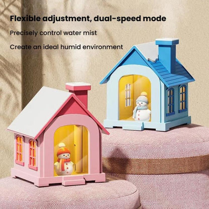 500ML Portable Mini Snow House Humidifier USB Desktop Snowman Colorful Ambient Light Air Humidifiers, Size: Plug-in(Pink) by bashfashion