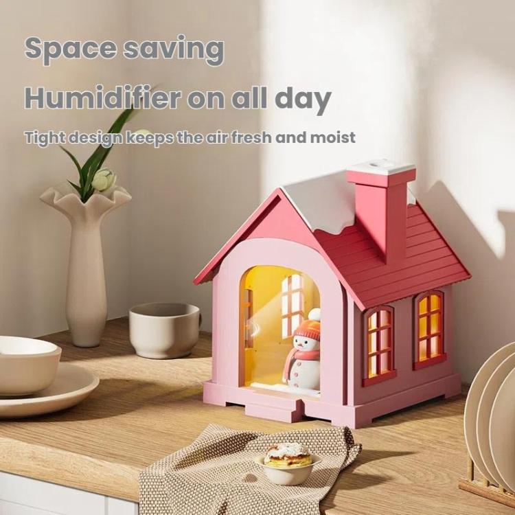 500ML Portable Mini Snow House Humidifier USB Desktop Snowman Colorful Ambient Light Air Humidifiers, Size: Rechargeable(Blue) by bashfashion