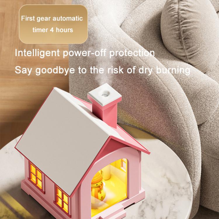 500ML Portable Mini Snow House Humidifier USB Desktop Snowman Colorful Ambient Light Air Humidifiers, Size: Rechargeable(Pink) by bashfashion